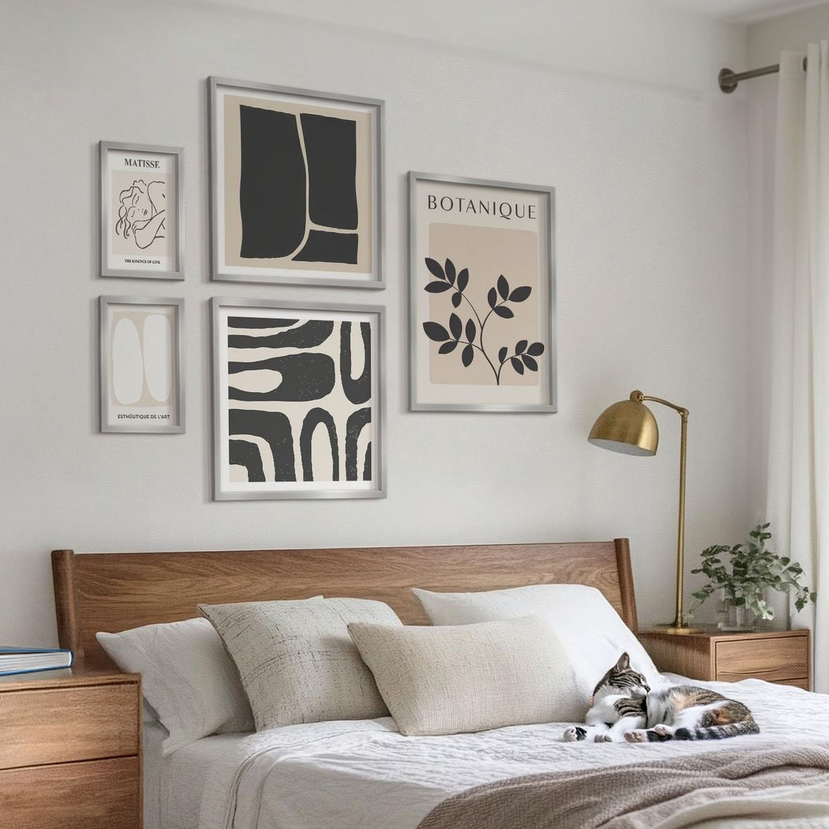 BILDER SET 5er Set - 50x50 cm & 20x30 cm & 40x60 cm Silberner Rahmen - Matisses stilvolle Pflanzenbilder - Silberfarben, Kunststoff (40/60cm) - TULUP