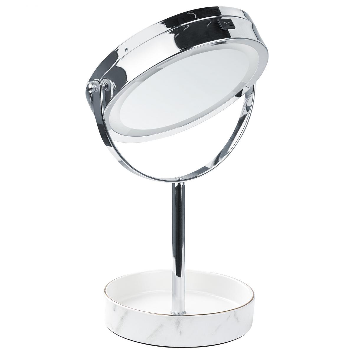 KOSMETIKSPIEGEL silber/weiß mit LED-Beleuchtung 20 cm Savoie - Silberfarben/Weiß, Metall (20/34/15cm) - Beliani