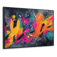 LEINWAND Bilder mit Rahmen - Abstrakt - Graffiti - Farbenfroh - Farbspritzer - 120x80 - Multicolor, Textil (120/80cm) - MuchoWow