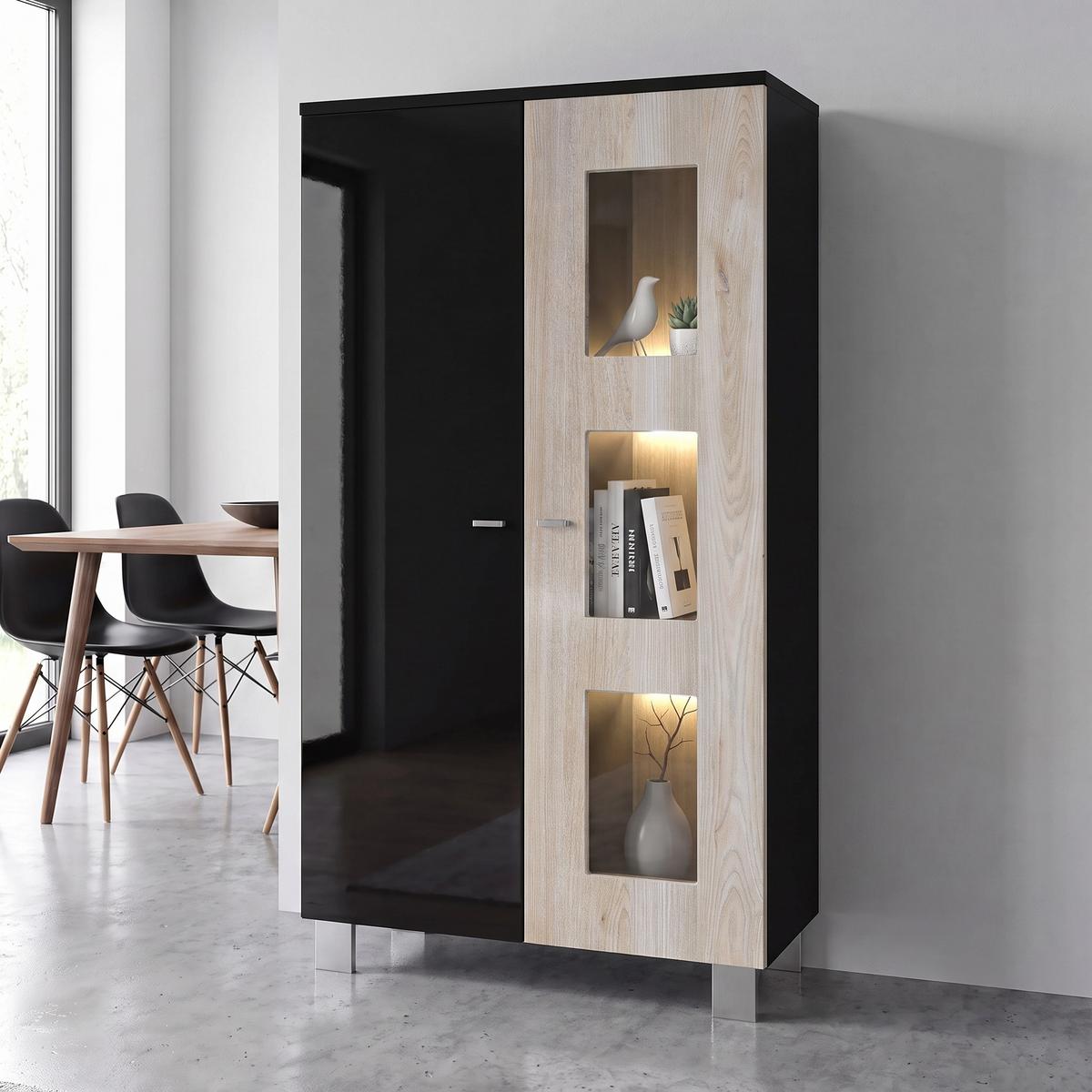 VITRINE Denjo Tür in Eiche Nordic - Silbereichenfarben, Holzwerkstoff (71/129/35cm) - Vladon