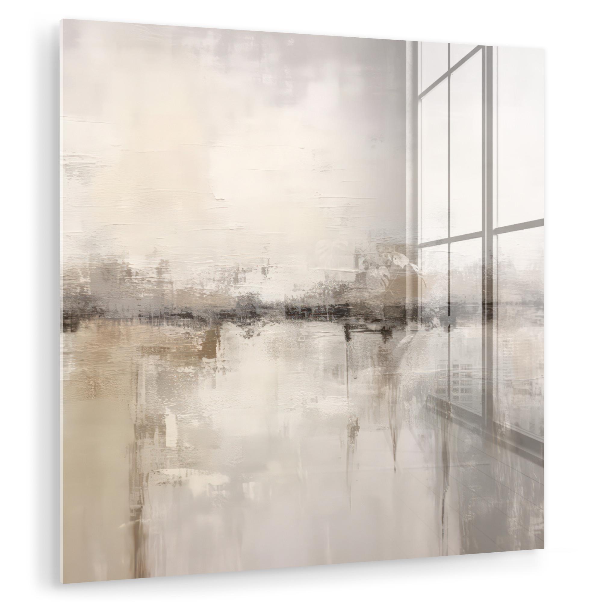 ACRYLGLASBILD Moderne Kunst - Abstrakt - Beige 90x90 cm - Beige, Glas (90/90cm) - MuchoWow