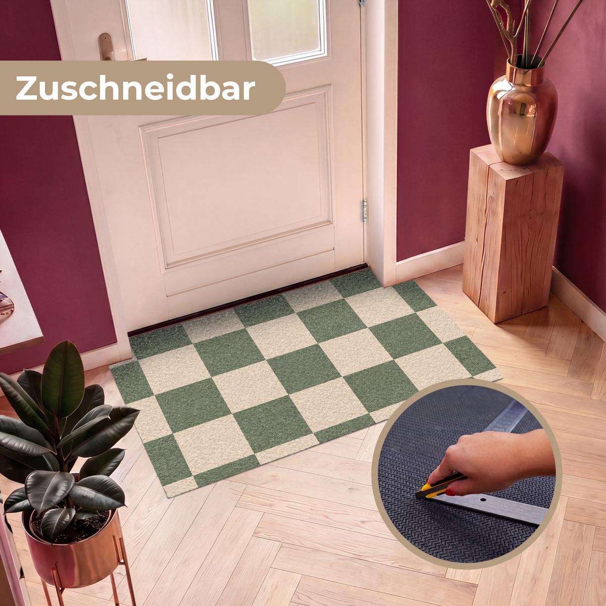 FUSSMATTE Schachbrettmuster - Grün - Beige - Blöcke Flurteppich 120x80 cm - Olivgrün, Kunststoff (120/0.4cm) - MuchoWow