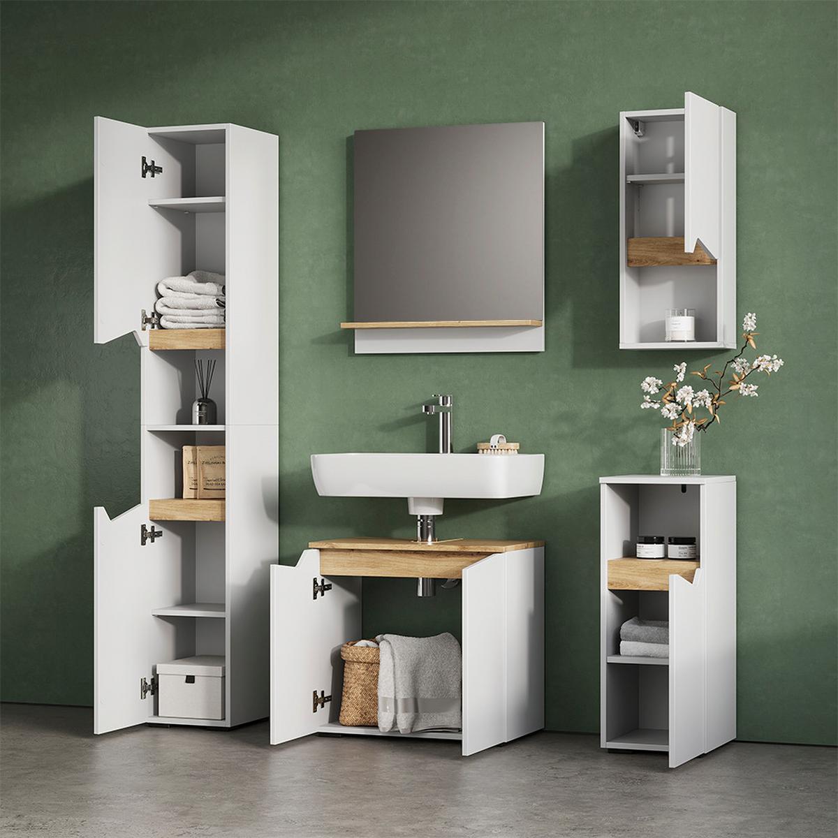 BADMÖBEL-KOMBINATION Timavo Weiß 5 Teile - Weiß, Holzwerkstoff (60/57/35cm) - Livinity®