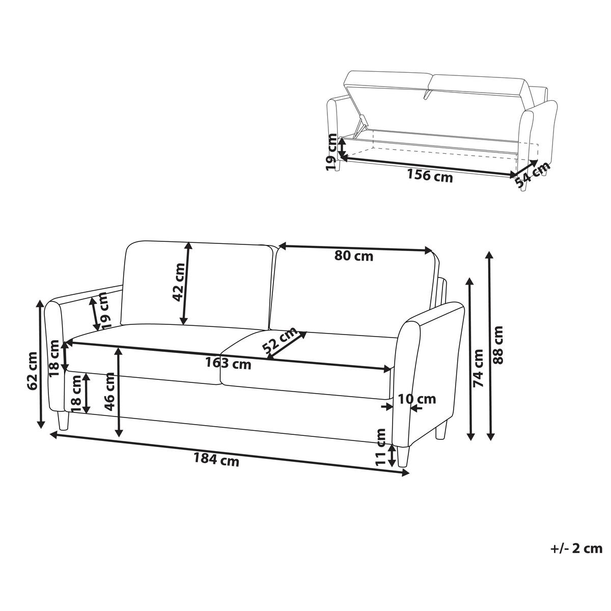 3-SITZER-SOFA Stoff Dunkelbraun Mare - Dunkelbraun, Textil (184/88/77cm) - Beliani