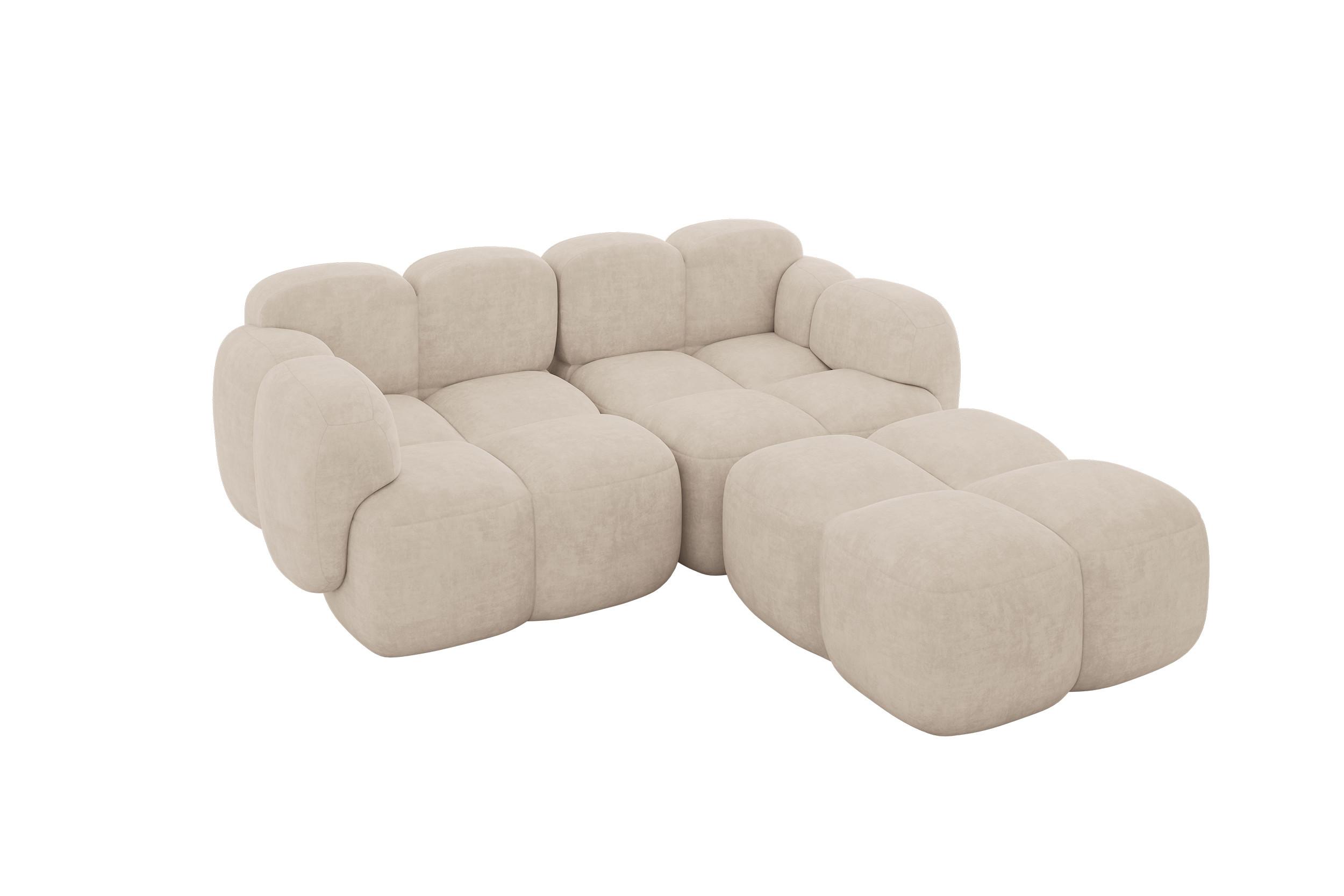 ECKSOFA modulares Sofa Rechts Miko-L1 214x205x75 Beige Velours - Ecru/Schwarz, Holzwerkstoff/Kunststoff (214/205cm) - ALTDECOR