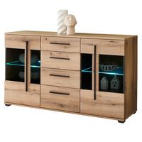 SIDEBOARD Eiche Evoke, Kommode 150 cm mit Soft-Close - Eichefarben/Schwarz, Glas/Holzwerkstoff (150/86/42cm) - Furn.Design