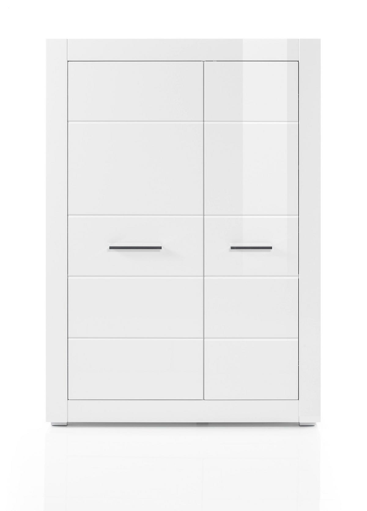 HIGHBOARD weiß Hochglanz 100 x 142 cm, Midi Schrank mit 6 Fächern - Chromfarben/Weiß Hochglanz, Holzwerkstoff/Kunststoff (100/142/35cm) - Furn.Design