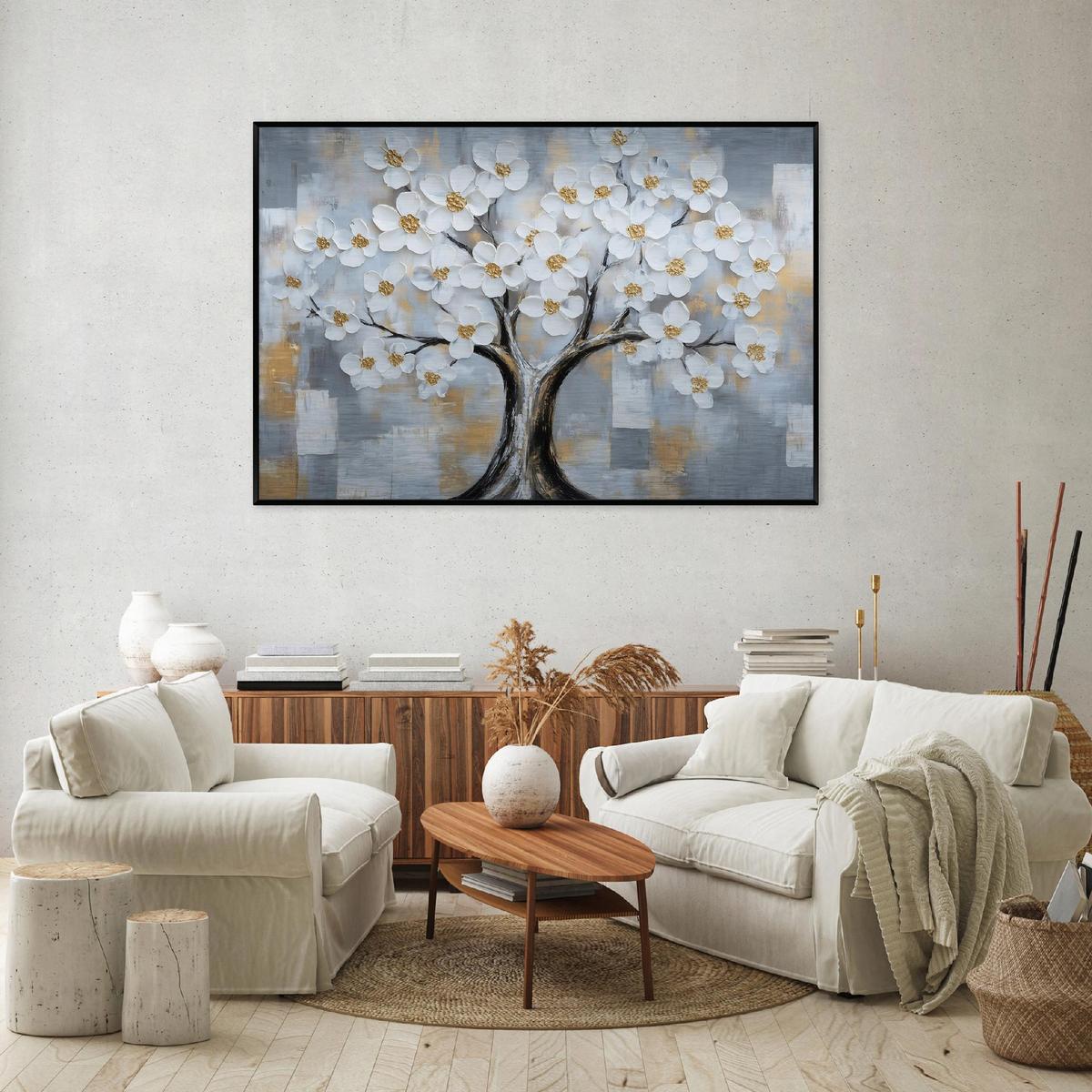 BILDER mit Rahmen Baum Blumen Grau 150x100 cm - Multicolor, Metall (150/100cm) - Wallarena