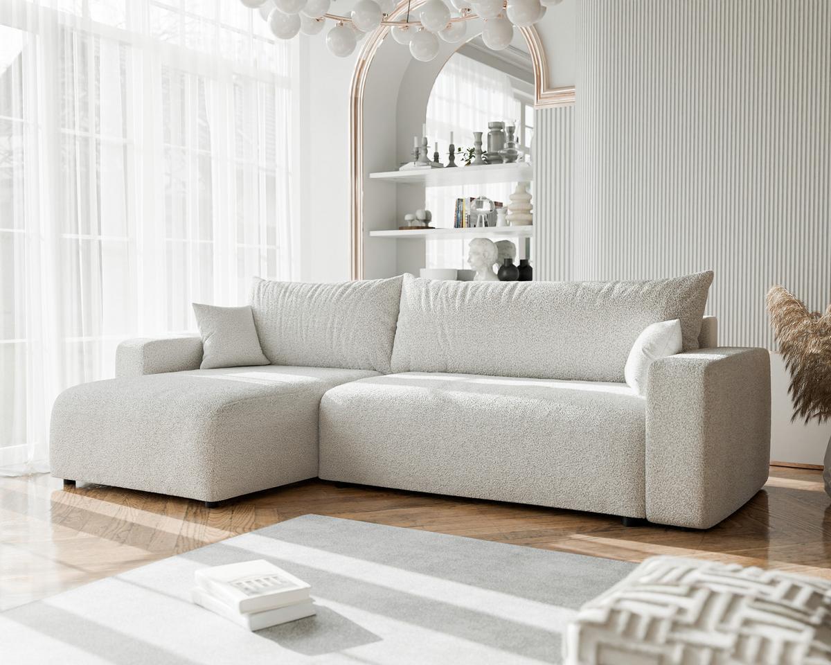 ECKSOFA mit Schlaffunktion und Bettkasten, Beige - Beige/Creme, Holzwerkstoff/Textil (145/278cm) - Idohome