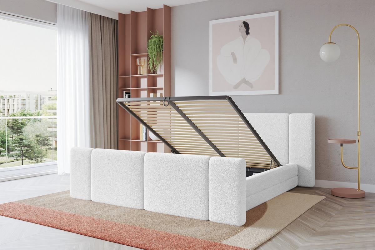 POLSTERBETT mit Bettkasten, Fußteil und Lattenrost, Bett mit Matratze H3/H4 - TEVO-Z 140x200 Weiß - Weiß, Holzwerkstoff/Textil (140/200cm) - ALTDECOR