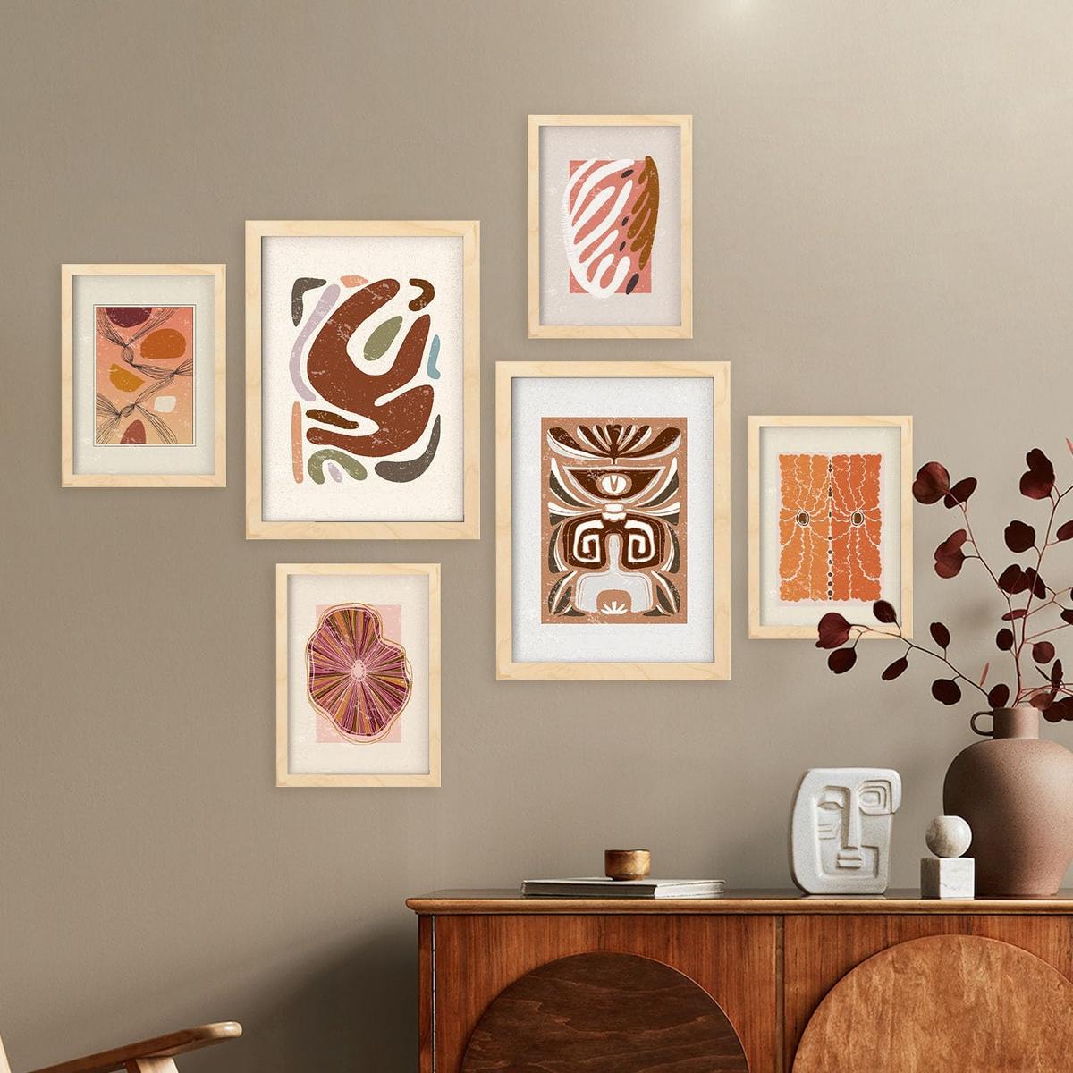 POSTER Set Mit 6 Rustikalen In Ethnischen Style Printkollektionen Dekorative Rahmen Für Ihr Zuhause Wandkunstdruck A3 & A4 Rahmen Aus Hellem Holz - Beige, Papier (29/3cm) - Nacnic
