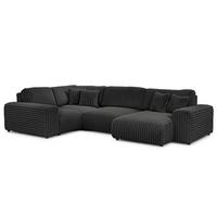 WOHNLANDSCHAFT Mollis Dunkelgrau Plüschcord im XXL-Format - Ottomane Rechts - Dunkelgrau/Schwarz, Holz/Kunststoff (316/77/194cm) - S-Style Möbel