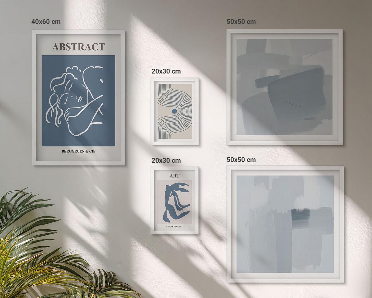 BILDER SET 5er Set - 50x50 cm & 20x30 cm & 40x60 cm Weißer Rahmen - Poster mit abstrakten Linien und Wellen - Weiß, Kunststoff (40/60cm) - TULUP