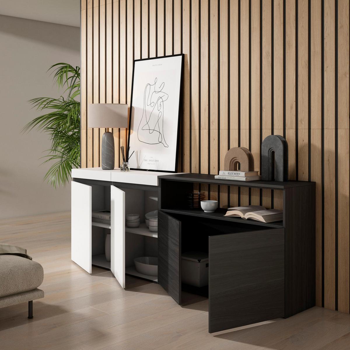 SIDEBOARD weiß und schwarz, 200/35/75cm - Multicolor, Holzwerkstoff (200/75/35cm) - Skraut Home