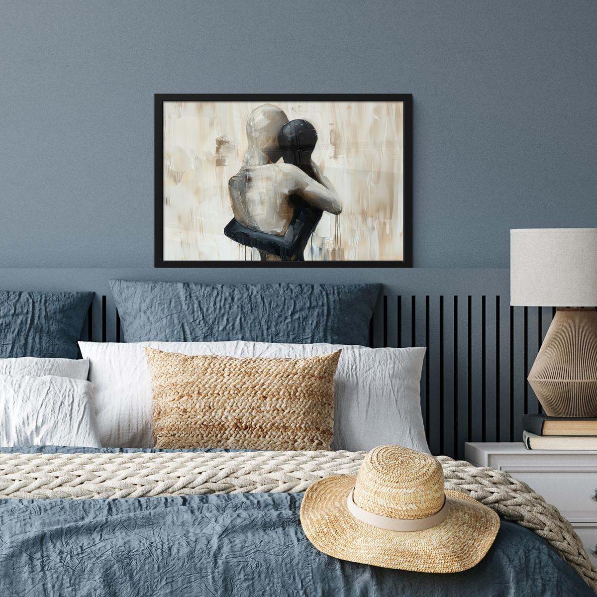 POSTER MIT RAHMENGERAHMTES BILD Abstrakt - Liebe - Schwarz und weiß - Modern 60x40 cm - Schwarz, Papier (60/40cm) - MuchoWow