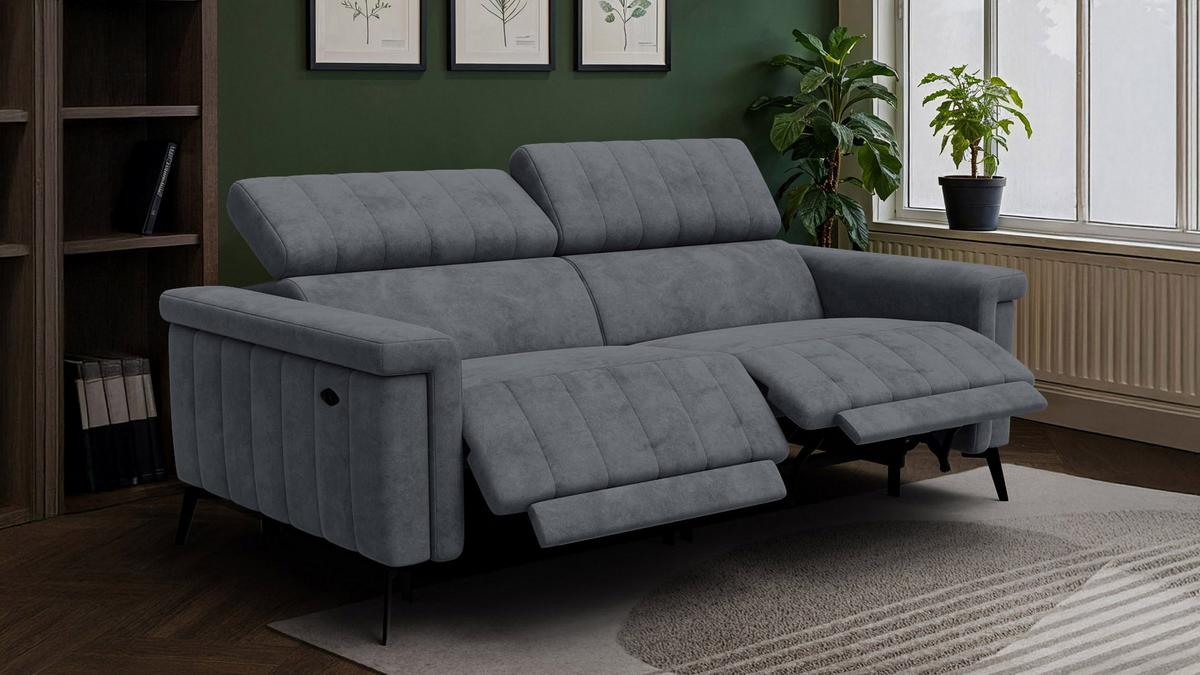 RELAXSOFA NORDEL 3-Sitzer, dunkelgrau - Dunkelgrau/Schwarz, Holz/Textil (194/80/105cm) - Wozimo