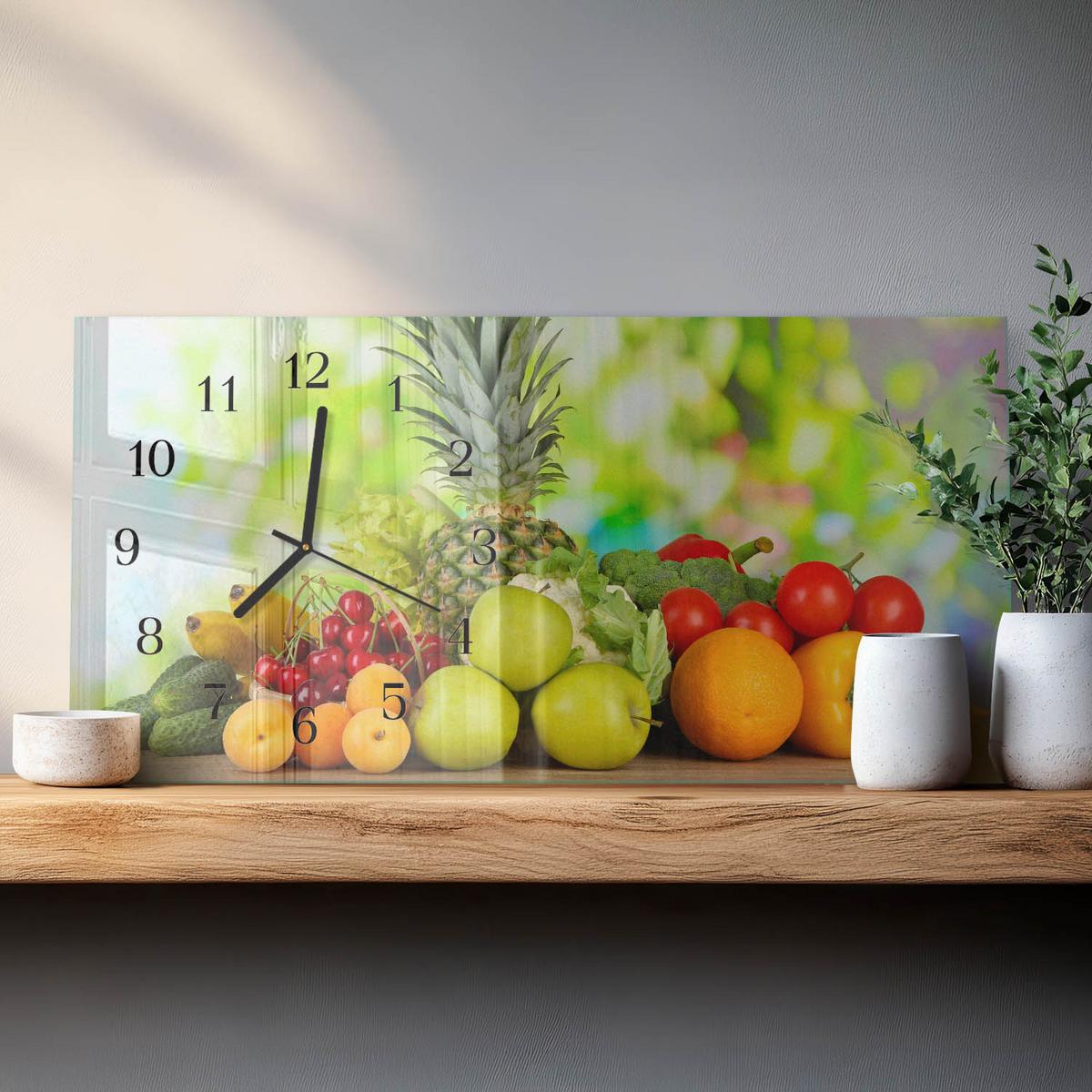 WANDUHR aus Glas 60x30 cm - Obst und Gemüse - Grün, Glas (60/30/0.4cm) - TULUP