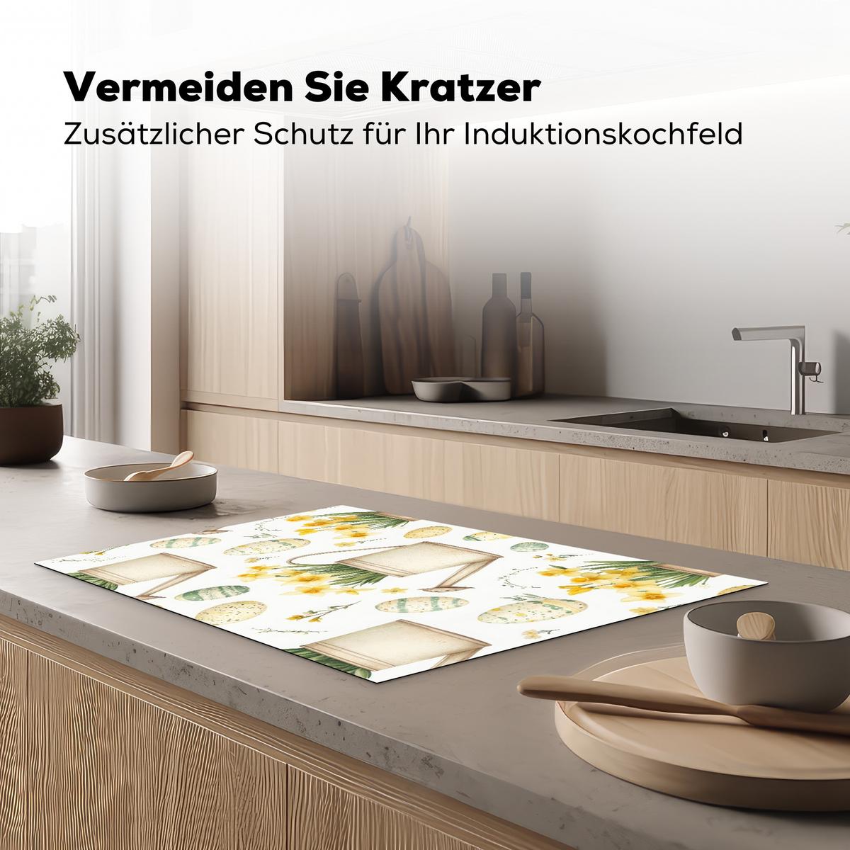 HERDABDECKPLATTE Gießkanne - Blumen - Eier Induktionsmatte 77x51 cm - Weiß, Kunststoff (77/51/0.2cm) - MuchoWow
