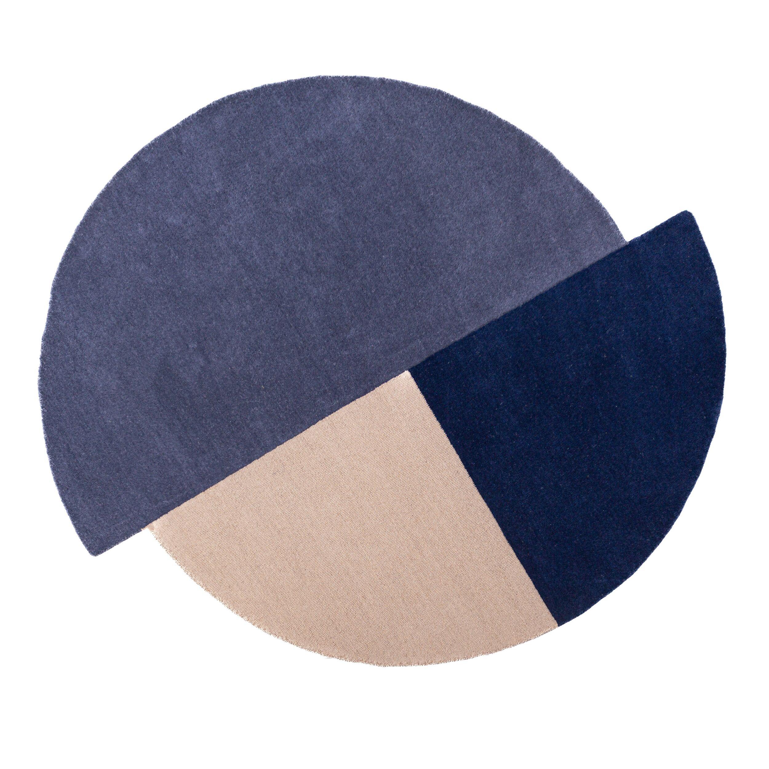 WOLLTEPPICH HALLEIN, geometrisch, Blau-Beige, Ø 150 cm - Blau, Textil (150/150cm) - KADIMA DESIGN
