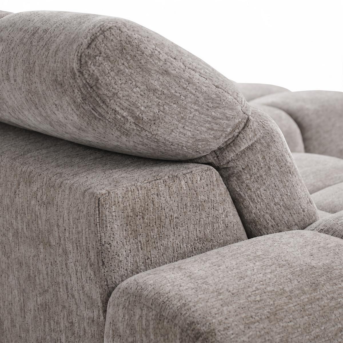 ECKSOFA Marco Mini mit elektrisch ausfahrbarem Sitz und verstellbaren Kopfstützen, Rechts, Chenille-Stoff, Hellbraun - Hellbraun/Schwarz, Textil (275/182cm) - Beautysofa