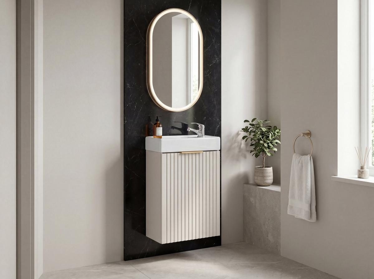 WASCHBECKENUNTERSCHRANK Niva hängend mit Rillenfronten in Matt Kaschmir, 40/57/22 cm - Kaschmir/Beige, Holzwerkstoff/Kunststoff (40/57/22cm) - WFL GROUP