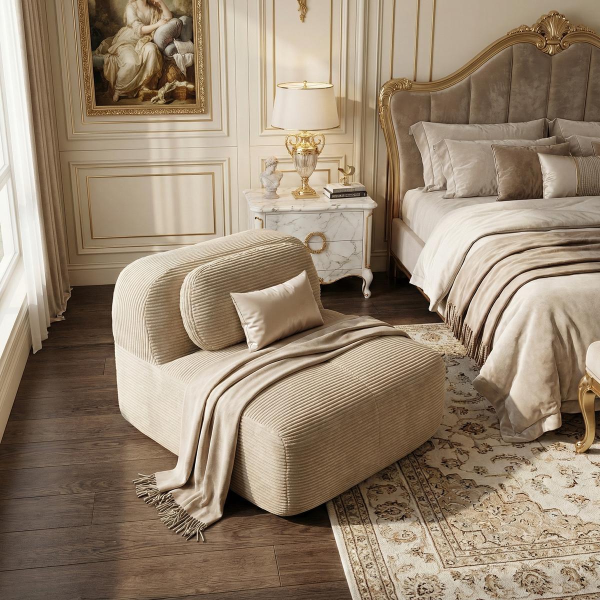 1-SITZER SOFA in Premium Cord - Beige, Textil (90/75/103cm) - Urban Meuble