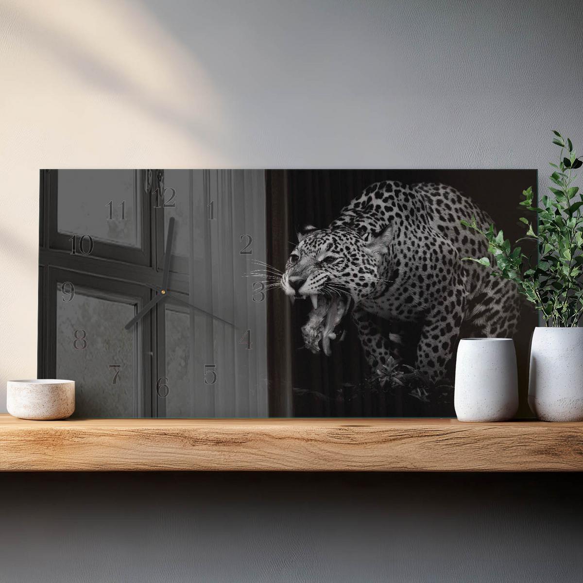 WANDUHR aus Glas 60x30 cm - Jaguar - Schwarz, Glas (60/30/0.4cm) - TULUP