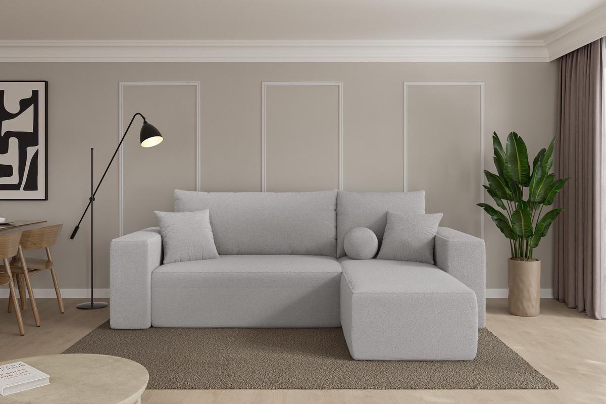 ECKSOFA mit Schlaffunktion Ottomane Rechts SENO-L 249x139x85 Hellgrau Bouclé - Silberfarben/Hellgrau, Holzwerkstoff/Kunststoff (249/139cm) - ALTDECOR