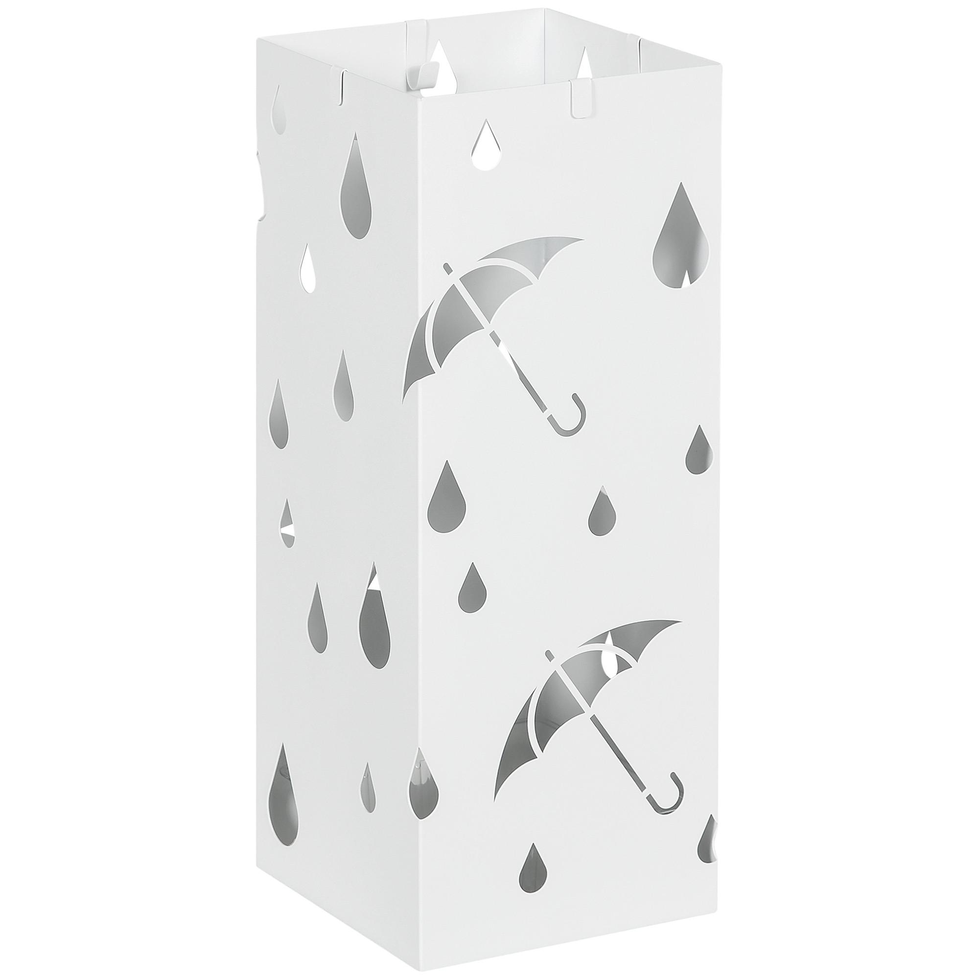 REGENSCHIRMSTÄNDER Schirmständer mit 4 Haken, Wasserauffangschale Stahl Weiß - Weiß, Metall (15.5/40/15.5cm) - HOMCOM