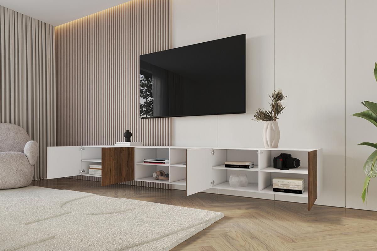 LOWBOARD NOA-2-W 3x100x40x40 cm - Weiß / Katania - Eiche Wotan, Holzwerkstoff (300/40/40cm) - ALTDECOR