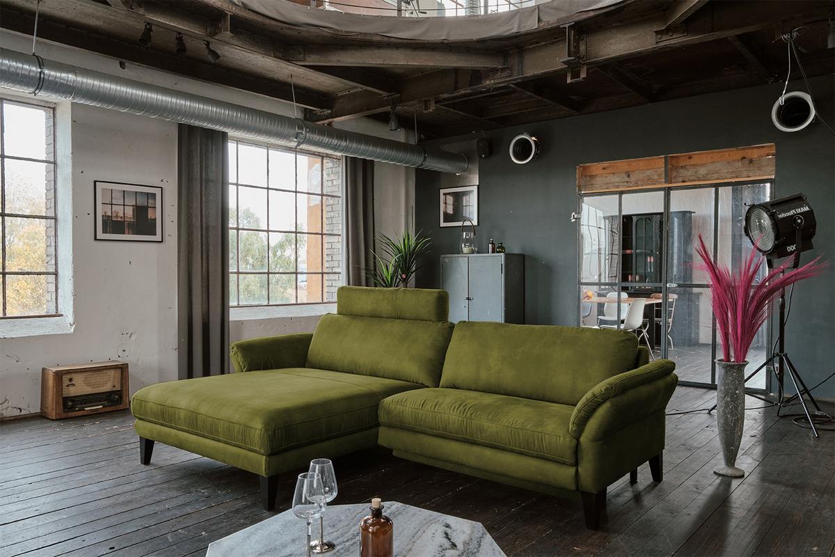 ECKSOFA MIT MOTORISCHER RELAXFUNKTION MALTA Grün Webstoff Relaxfunktion - Schwarz/Grün, Buchenholz/Textil (302/175cm) - KAWOLA