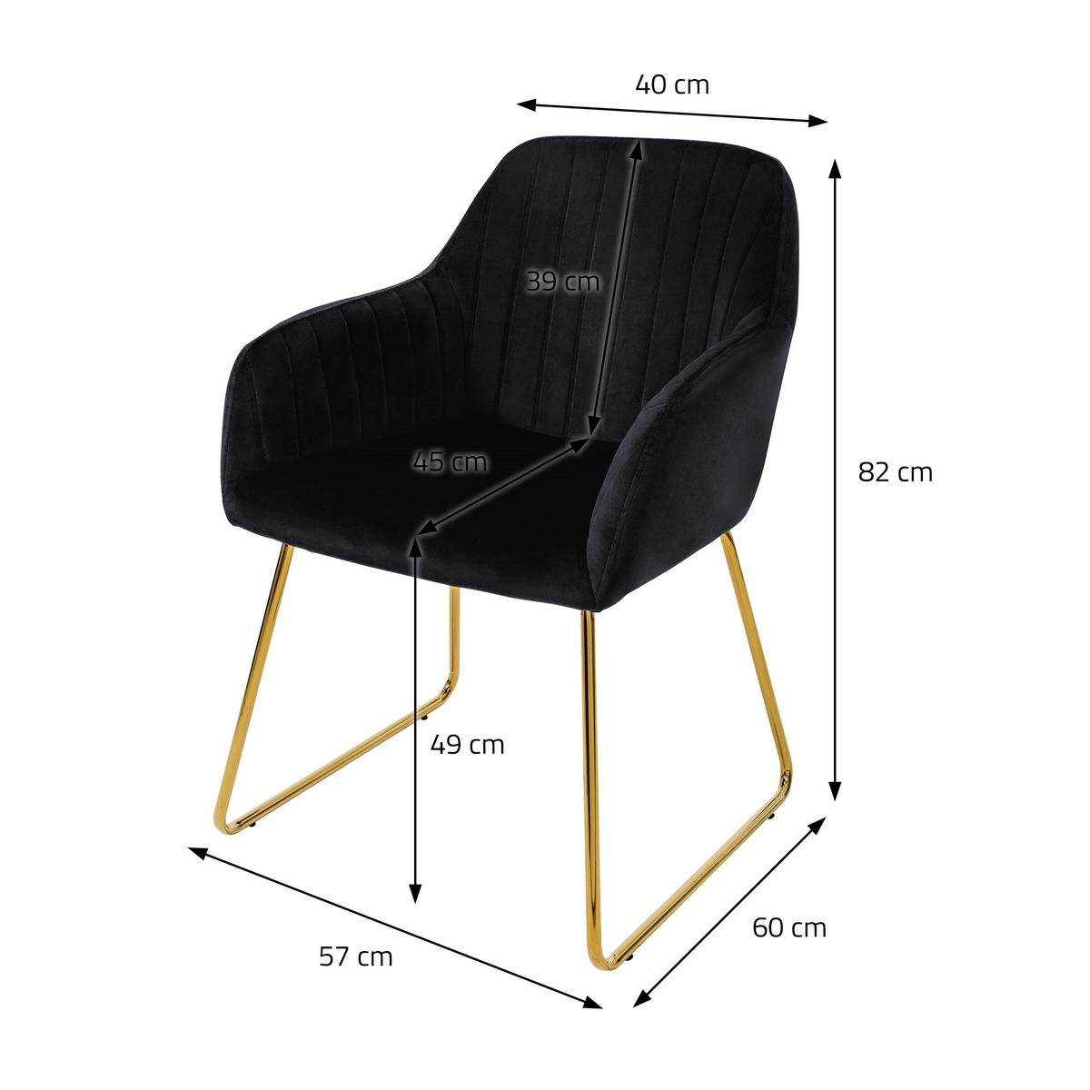 ESSZIMMERSTÜHLE 2er Set Schwarz Samt - Goldfarben/Schwarz, Textil/Metall (60/82/57cm) - ML-DESIGN
