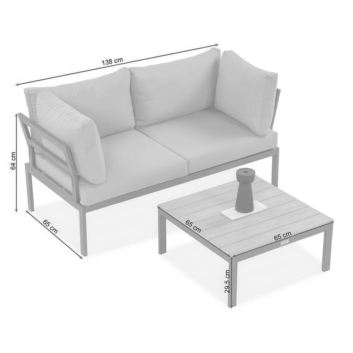 GARTENSET Santorini modulares Ecksofa mit Couchtisch, verzinkter Stahl, für 2 Personen - Hellgrau, Metall - Beautysofa