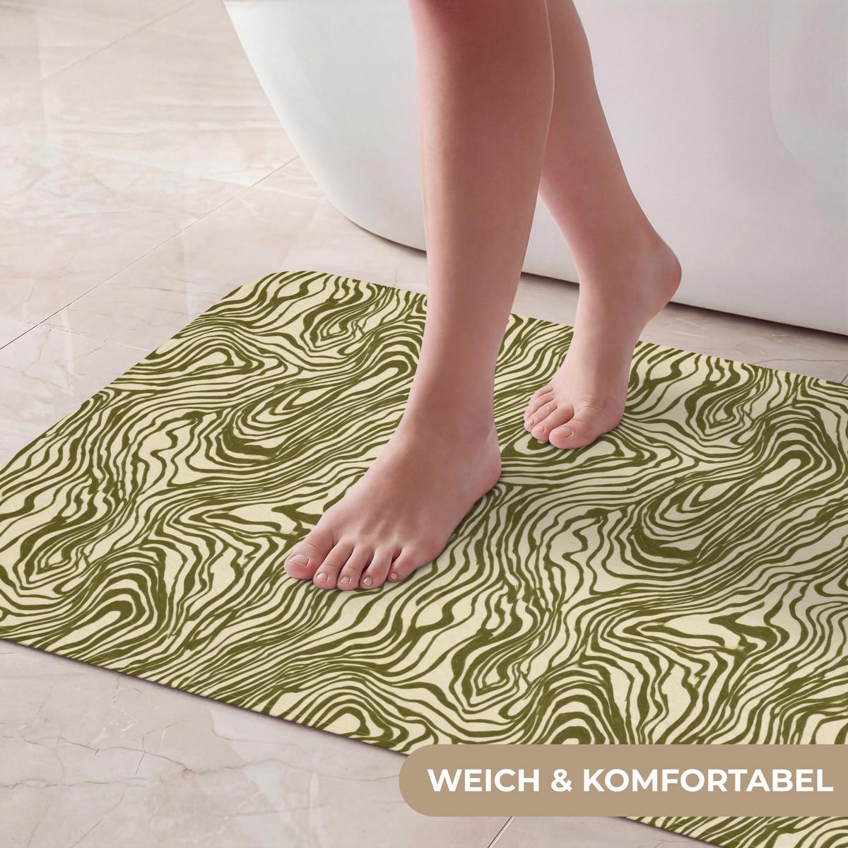 BADEMATTE Abstrakt - Marmor - Grün 80x50 cm - Dunkelgrün, Textil (80/50cm) - OnlyWow