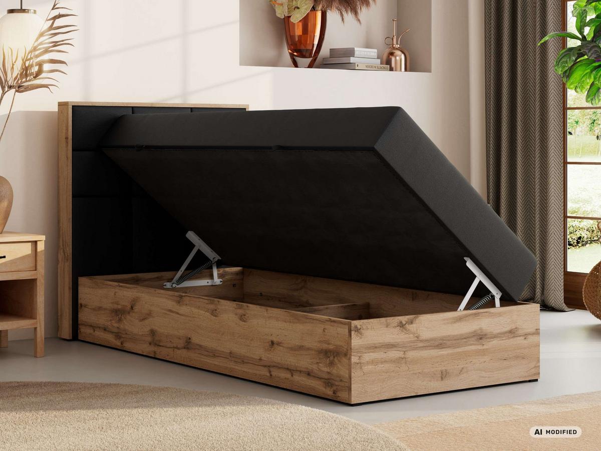 BOXBETT ALBERO 1 90/200 - Schwarz Kunstleder - Topper T25 - H4 - Links - Schwarz, Kunststoff/Textil (90/200cm) - MKS