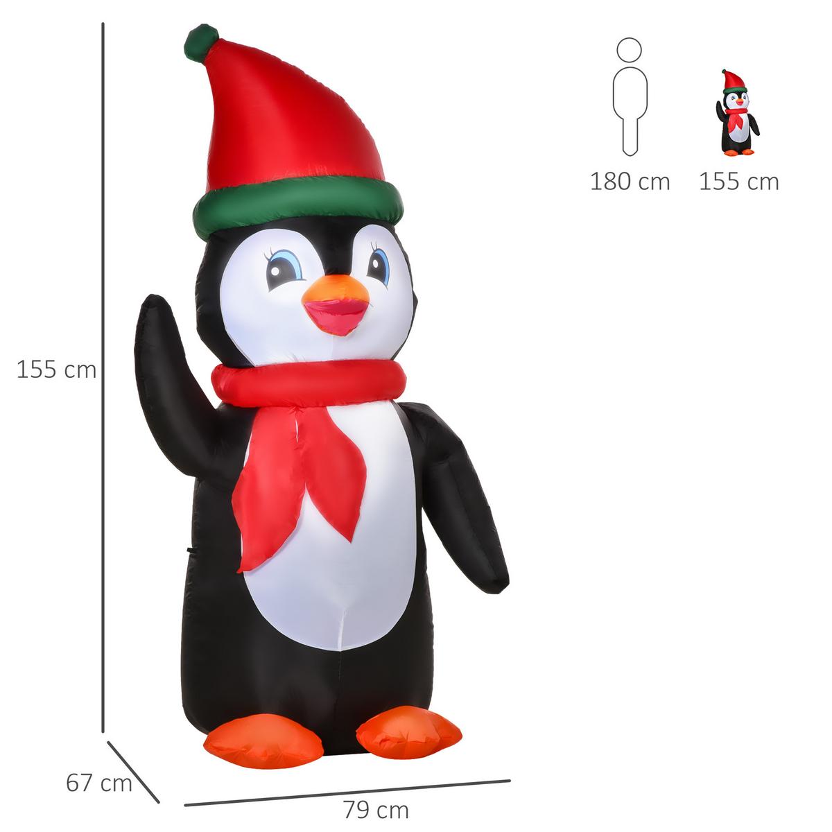 AUFBLASBARER Pinguin Weihnachtsdekoration 1,6 m mit Lichtern Polyester - Multicolor, Kunststoff (67/155/79cm) - HOMCOM