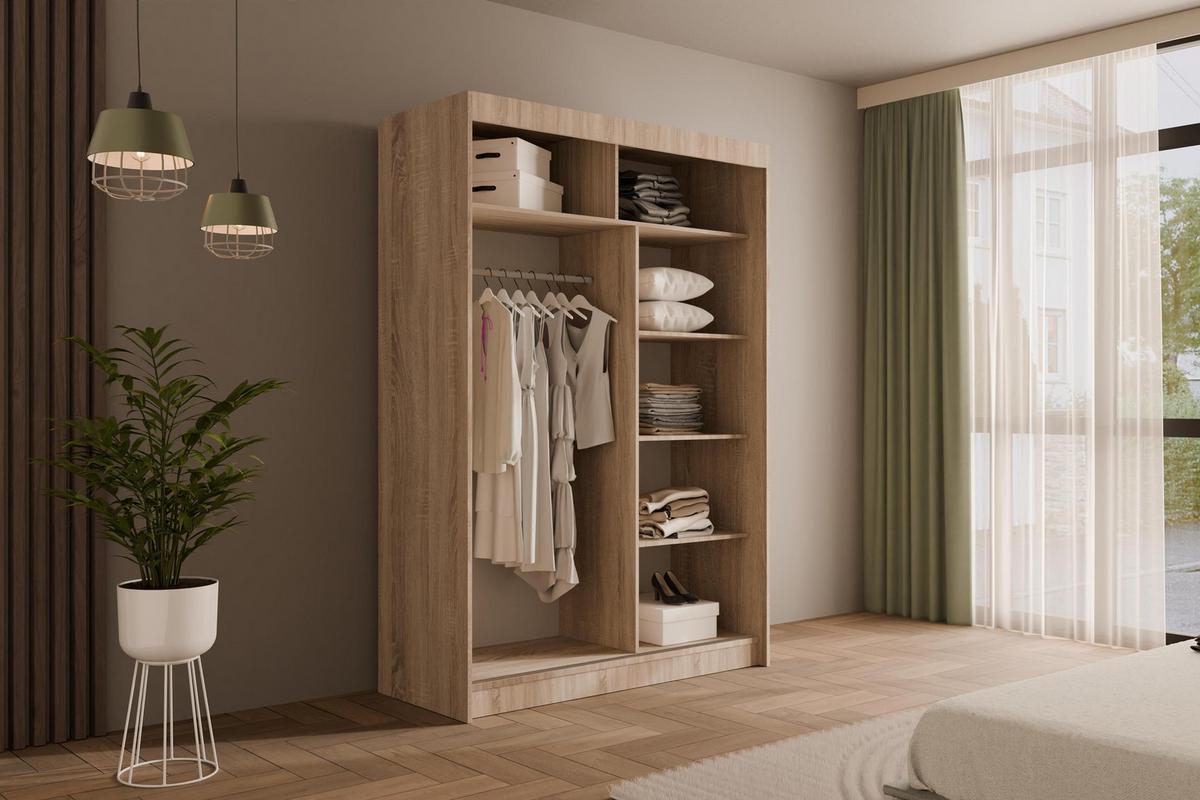 KLEIDERSCHRANK VESLI - 120 cm - Sonoma Eiche|Weiß - Weiß/Sonoma Eiche, Holzwerkstoff (120/215/61cm) - ALTDECOR