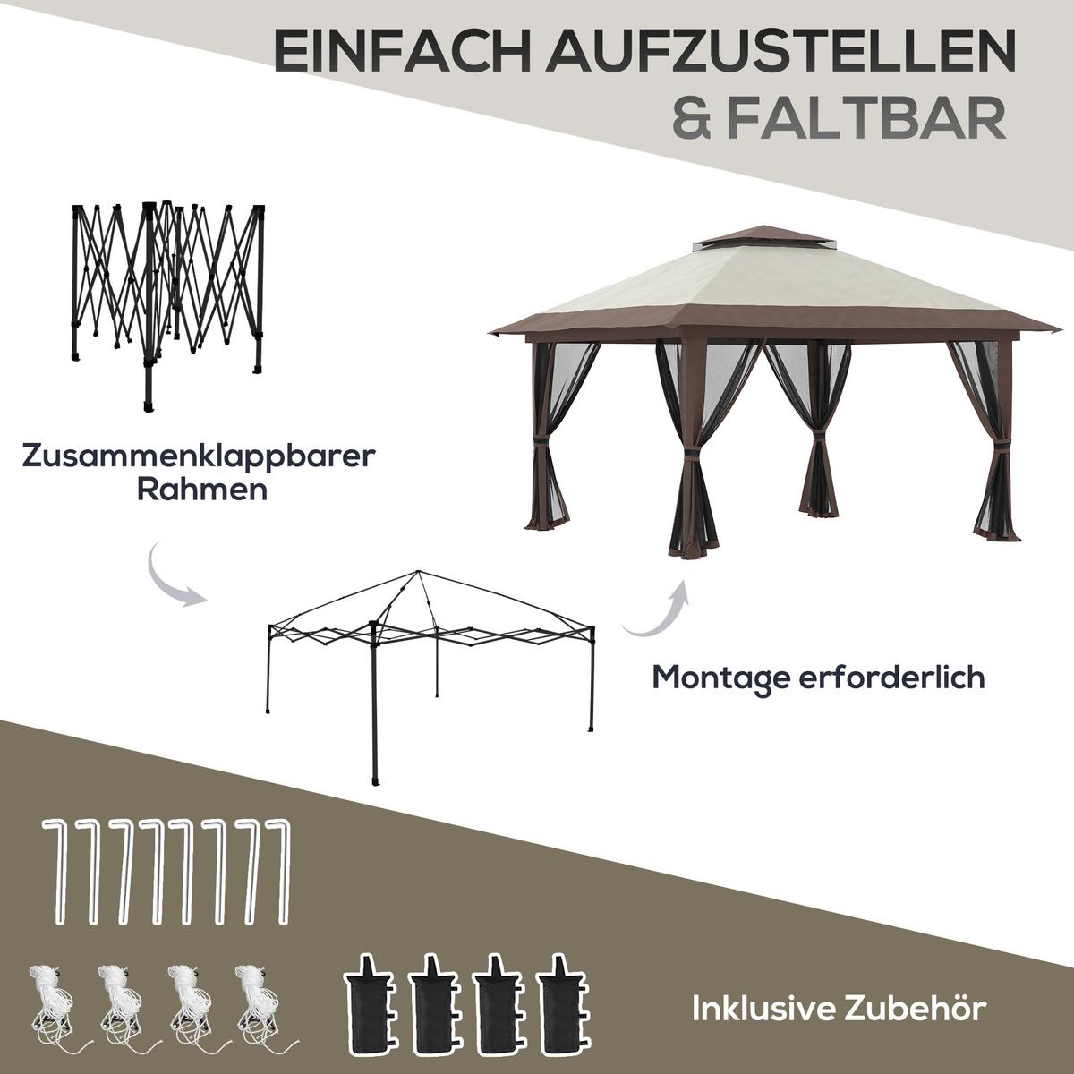 FALTPAVILLON, Grau, Polyesterstoff - Beige, Kunststoff (392/283/392cm) - Outsunny