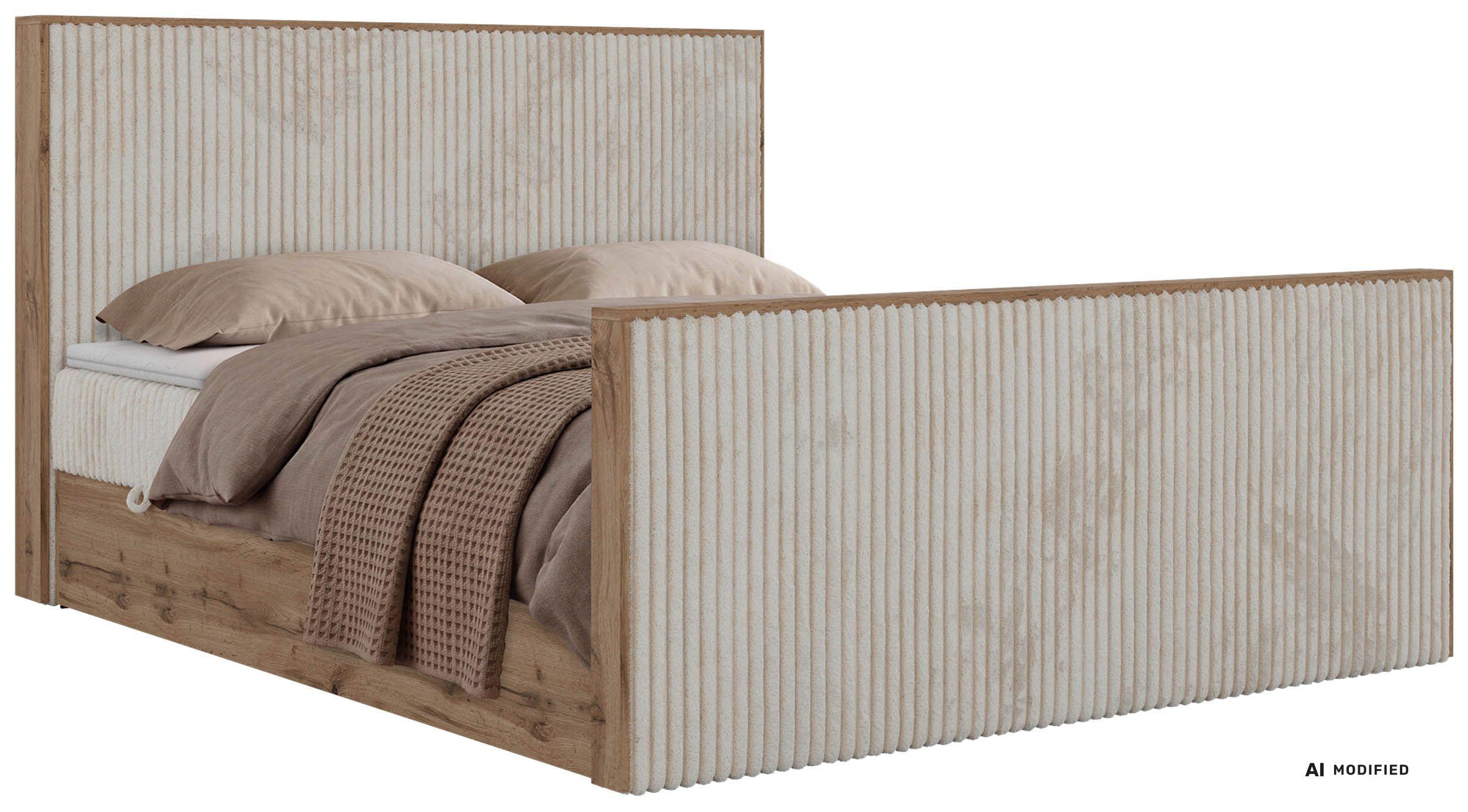 BOXBETT WOOD DUO 160/200 - Beige Cord - Topper T25 - H3 - Beige/Schwarz, Kunststoff/Textil (160/200cm) - MKS