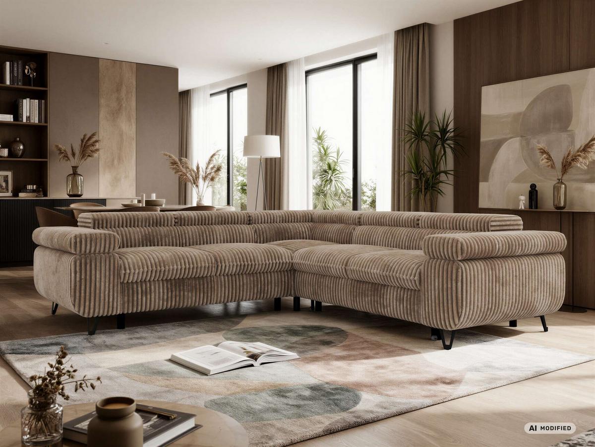 ECKSOFA QUADRO L - Braun Cord - Links Seite - Schwarz/Braun, Textil/Metall (269/269cm) - MKS