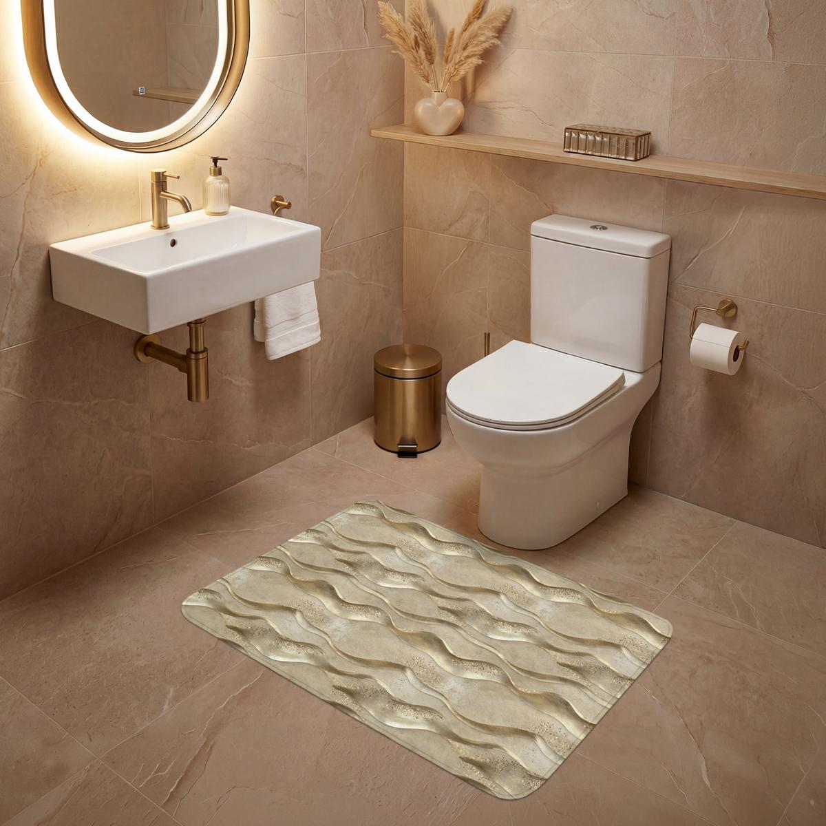 WC-VORLEGER Wellen - Muster - Gold Toilettenteppich 90x60 cm - Messingfarben, Textil (90/1cm) - OnlyWow