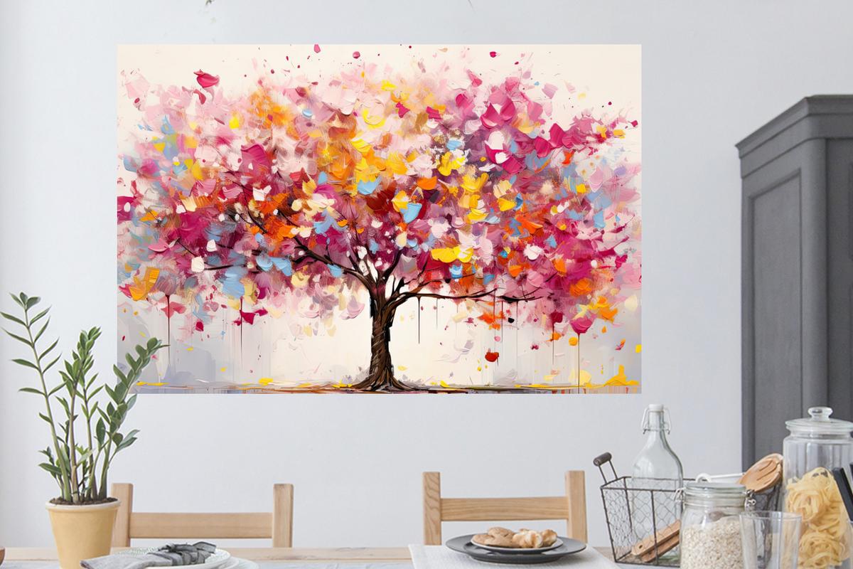 WANDTATTOO Aquarell - Baum - Kunst - Abstrakt Wandsticker 120x80 cm - Multicolor, Kunststoff (120/80/0.1cm) - MuchoWow