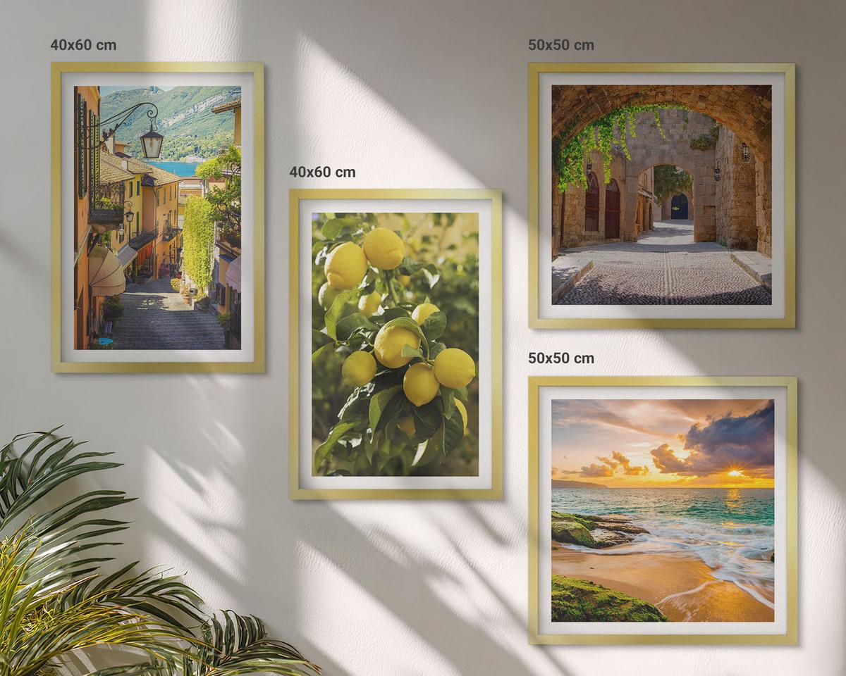 BILDER SET 4er Set - 50x50 cm & 40x60 cm Goldrahmen - Malerische Straßen am Meer, Strand - Goldfarben, Kunststoff (50/50cm) - TULUP