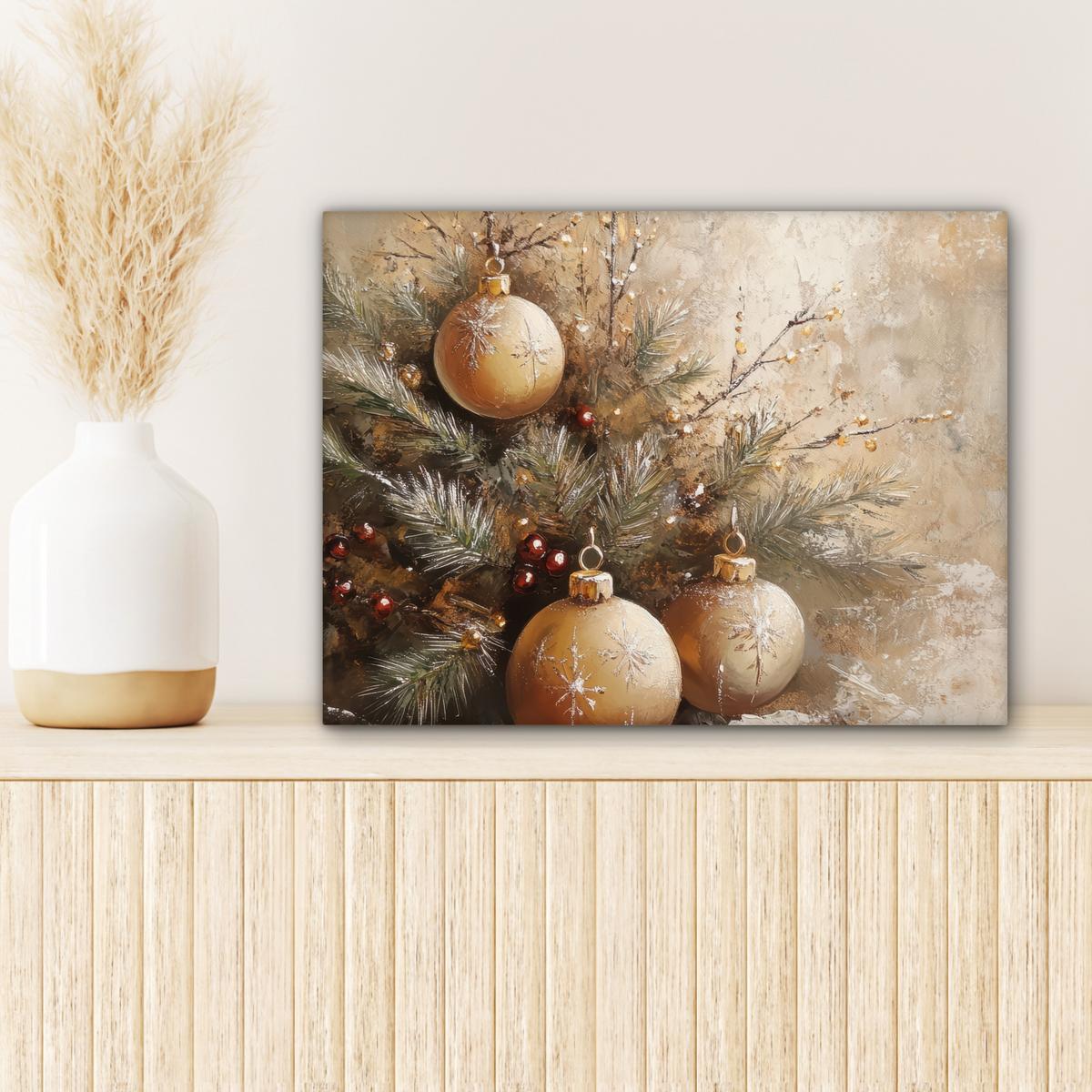 LEINWANDBILD Weihnachten - Kugeln - Beige - Gold Wandbild 40x30 cm - Goldfarben, Textil (40/30cm) - MuchoWow