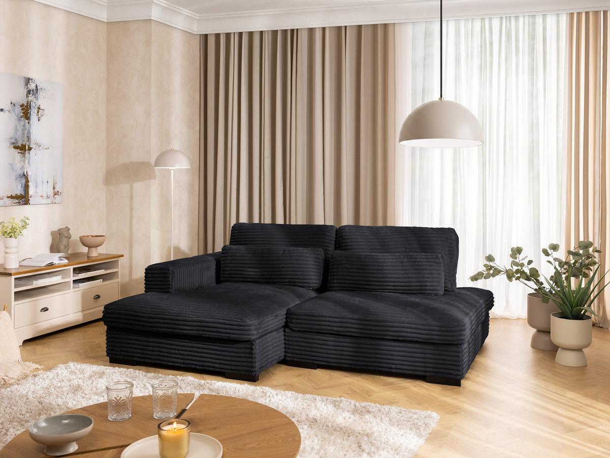 ECKSOFA Wolke mit tiefer Sitzfläche, Schlaffunktion und praktischem Bettkasten aus weichem Schwarz Cordstoff - Schwarz, Holz/Kunststoff (162/225cm) - S-Style