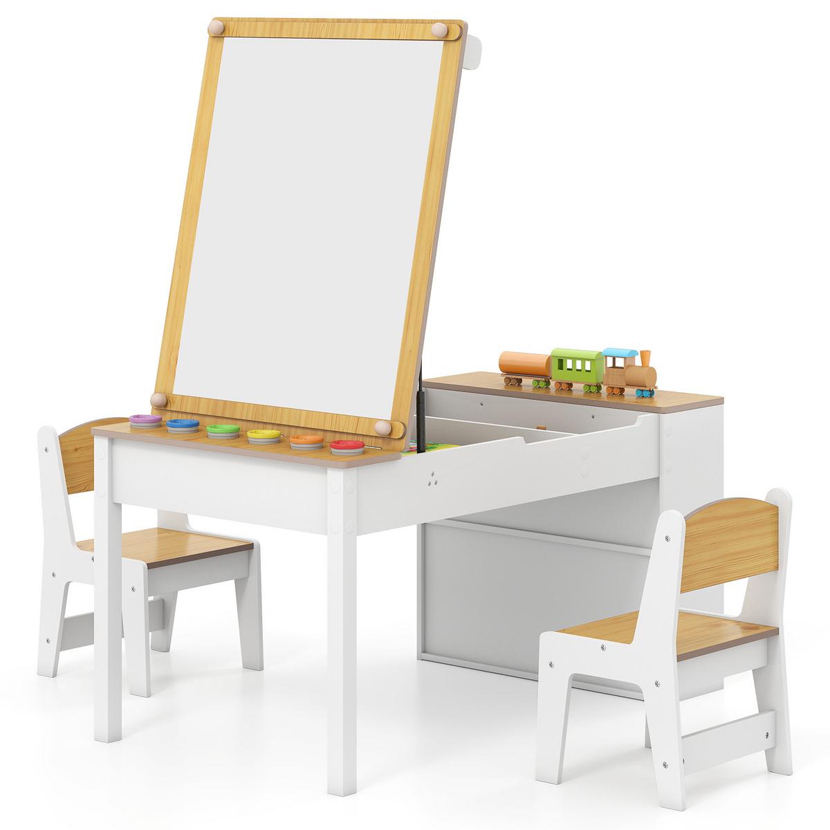 KINDERTISCH mit Stuhl natur(3-tlg) - Naturfarben, Holzwerkstoff (109/55/60cm) - COSTWAY