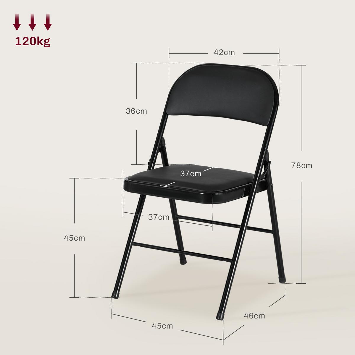 2ER-SET Klappstühle Tragbare Bürostuhl mit Kissen Stahlbeine Kunstleder, Schwarz - Schwarz, Metall (46/78/45cm) - HOMCOM