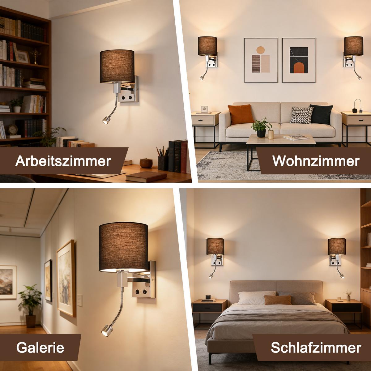WANDLEUCHTE Jalen 19.5/19.5/15 cm - Schwarz, Textil/Metall (19.5/15/19.5cm) - ZMH