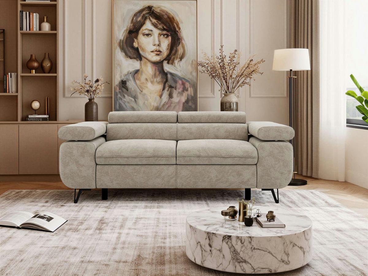2-SITZER SOFA PETER - Greige Stukture - Greige/Schwarz, Textil/Metall (200/76/99cm) - MKS