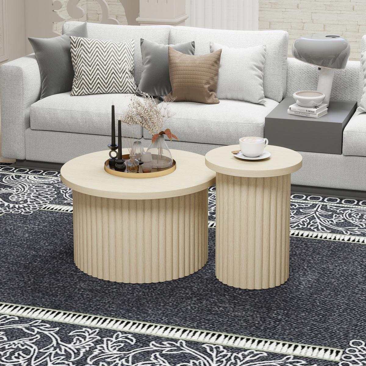 COUCHTISCH SET – Rundes 2er-Set aus Holzoptik, Skandinavisches Design - Weiß, Holzwerkstoff (69/69/41cm) - Urban Meuble